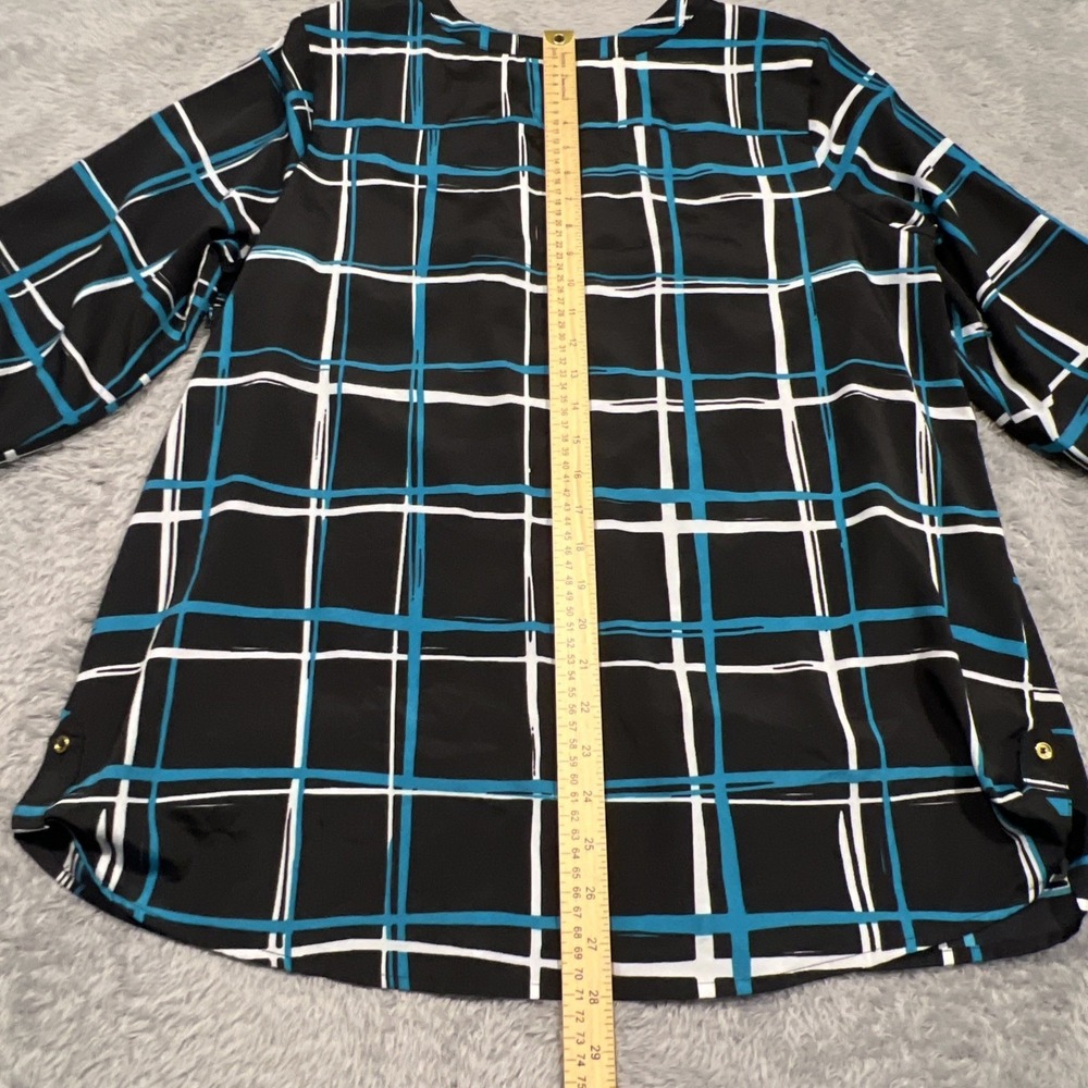 AVENUE Top Button 3/4 Sleeve Roll Tab Geometric Check‎ Women's 14/16 - Picture 7 of 13